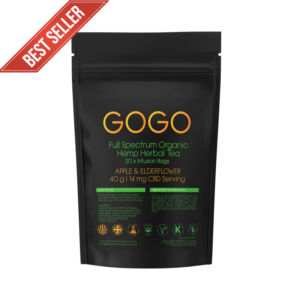 Best selling CBD tea from Gogo Green Organics, displayed with packaging
