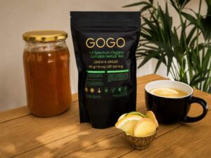 GOGO Full Spectrum Organic Cannabis Herbal Tea, Lemon and Ginger, 40g, 14mg CBD per serving